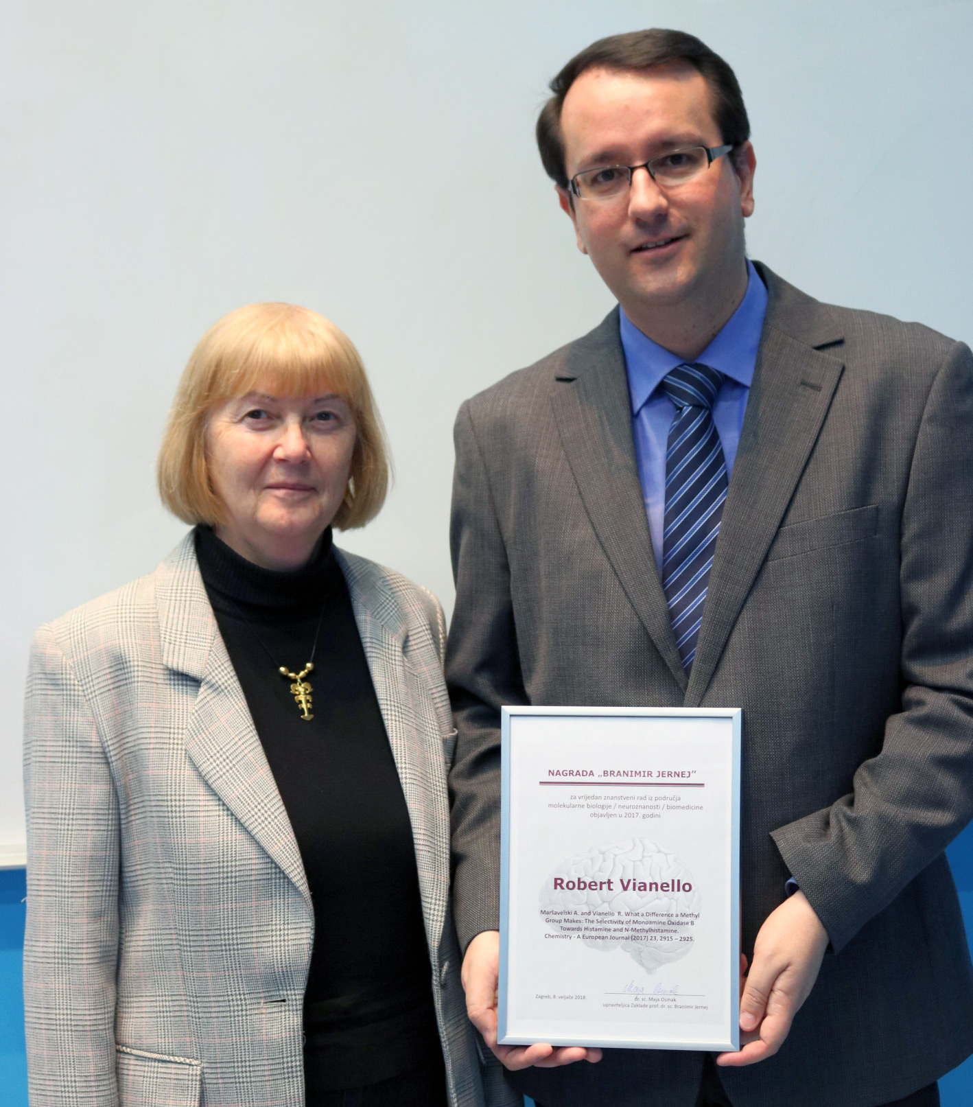 Dr. Vianello dobitnik nagrade Zaklade Branimir Jernej  za 2017. godinu