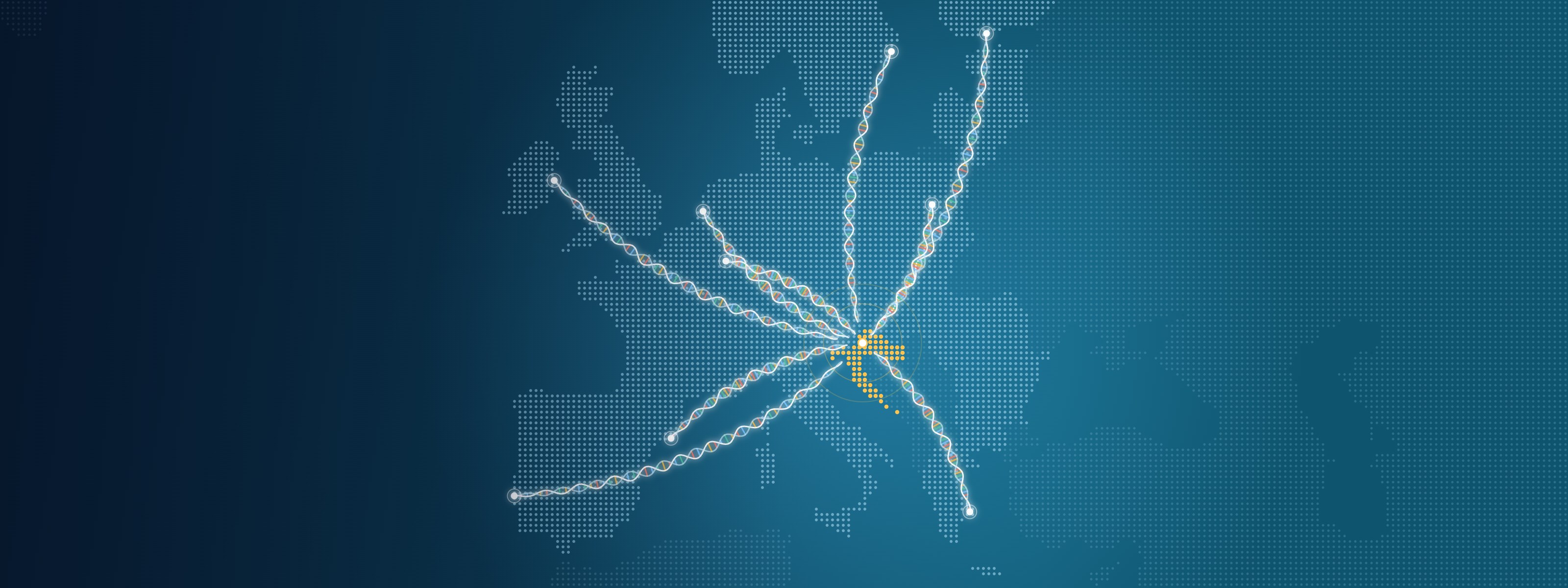 Ilustracija: Europa od točkica s istaknutom Hrvatskom, povezana nitima DNA